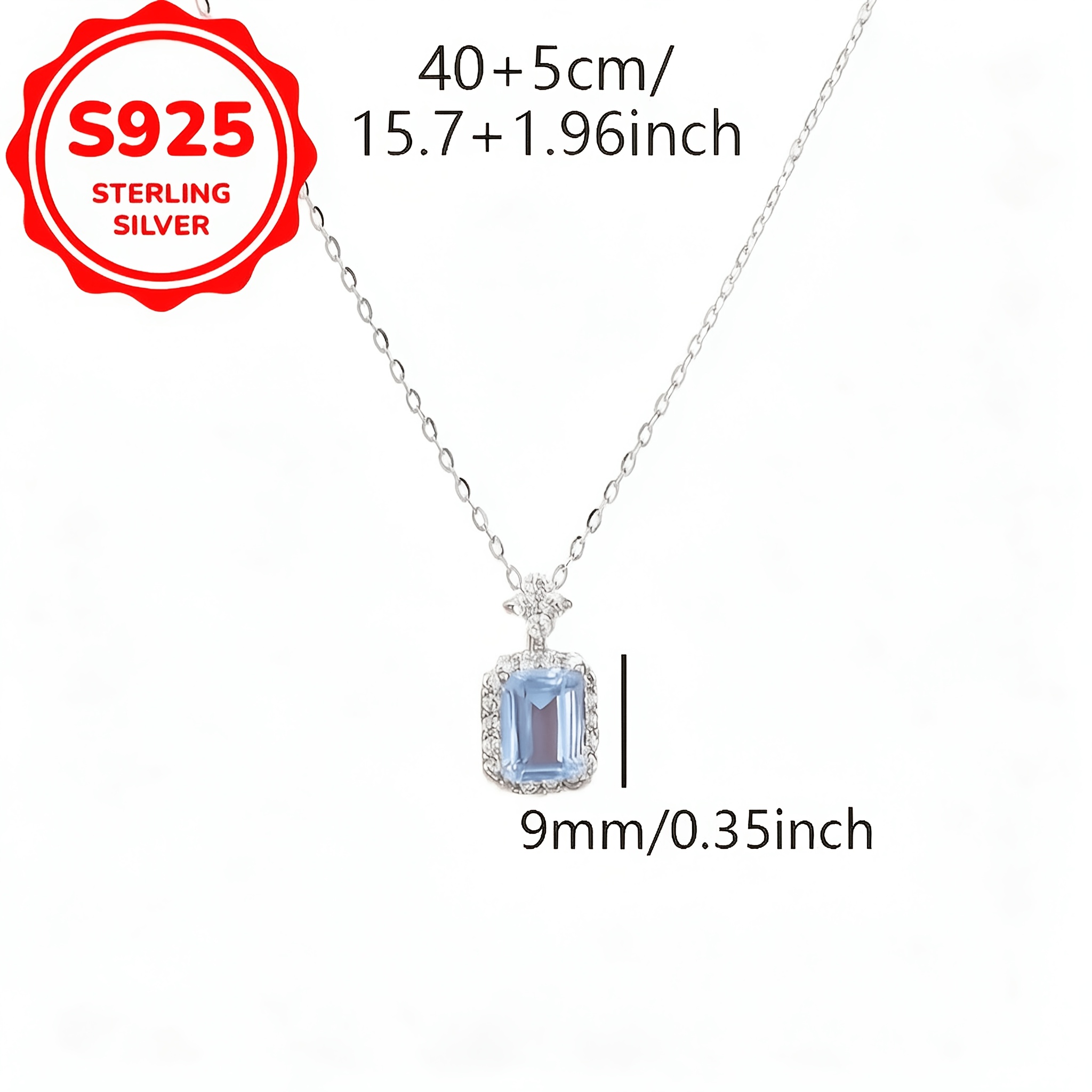 Women's 925 Sterling Silver Teal Blue Square Pendant Necklace